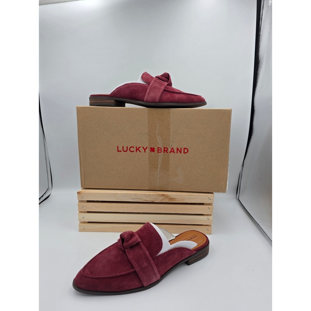 Lucky Brand  Adenia Mules Womens 7.5‎ Burgundy Suede Knot Pointed Toe Slip On